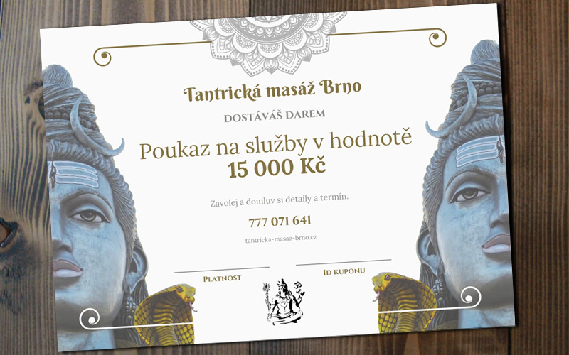 Univerzální dárkový poukaz na služby Tantrická masáž Brno